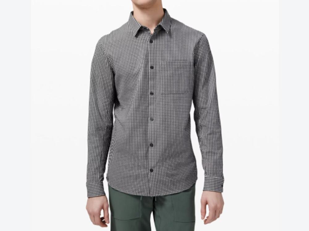 Lululemon Commission Button Down Shirt Sz L Gingham Grid Technical